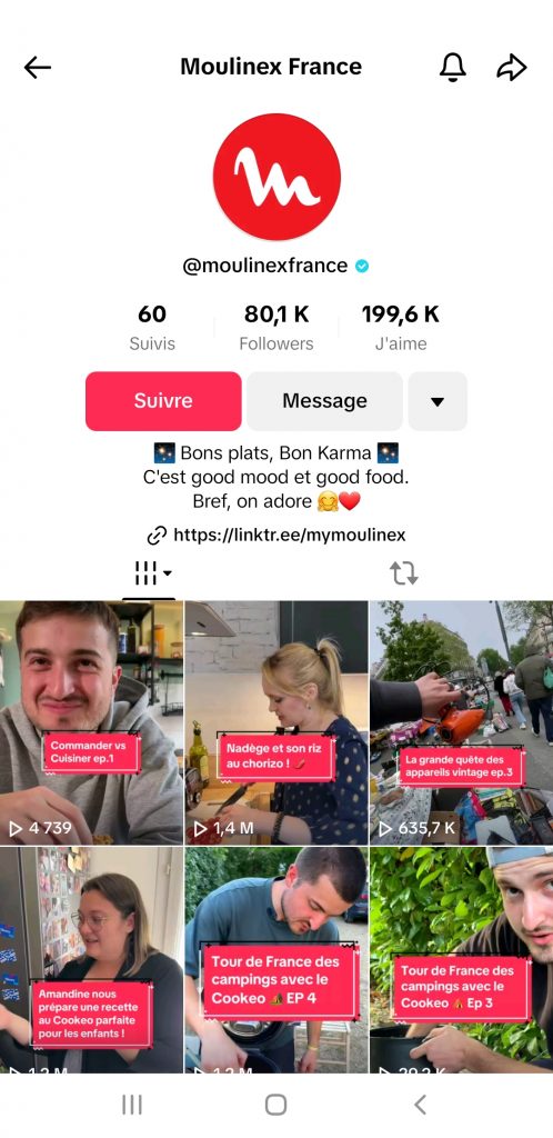 Capture d’écran du compte TikTok de Moulinex France, en octobre 2024