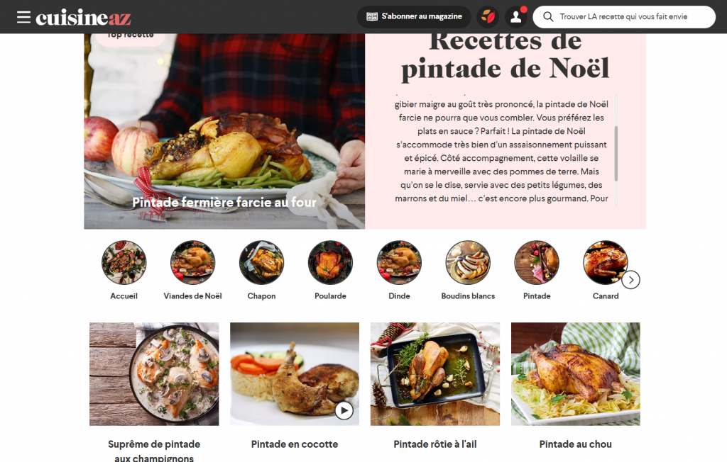 © Capture d’écran du site cuisineaz.com en position #1 sur "pintade de noel"