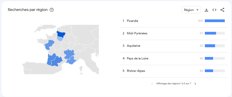 Carte Google Trends sur la requête "recette oie noel"