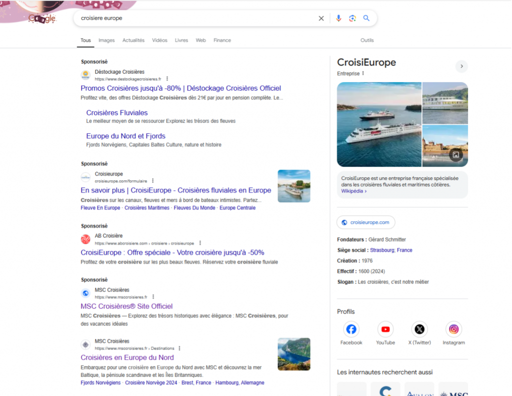 SERP "croisière europe"