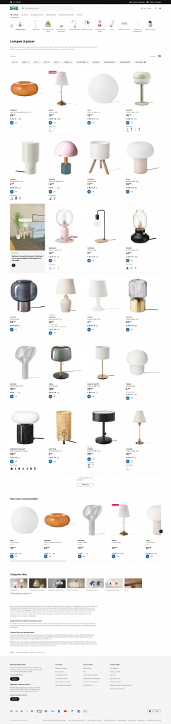Capture d’écran de la page catégorie "lampe de chevet" IKEA
